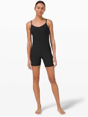 NWOT Lululemon Ribbed Black Contoured Yoga Unitard 6” Athleisure Workout Romper